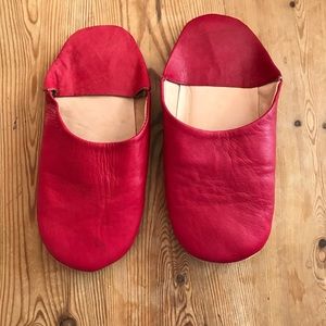 Moroccan Babouches slippers in soft red leather